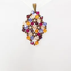 Pendant 30cm - Malvina Rhombus S-Yellow Organza - Pendant 30cm - Laiton bronze